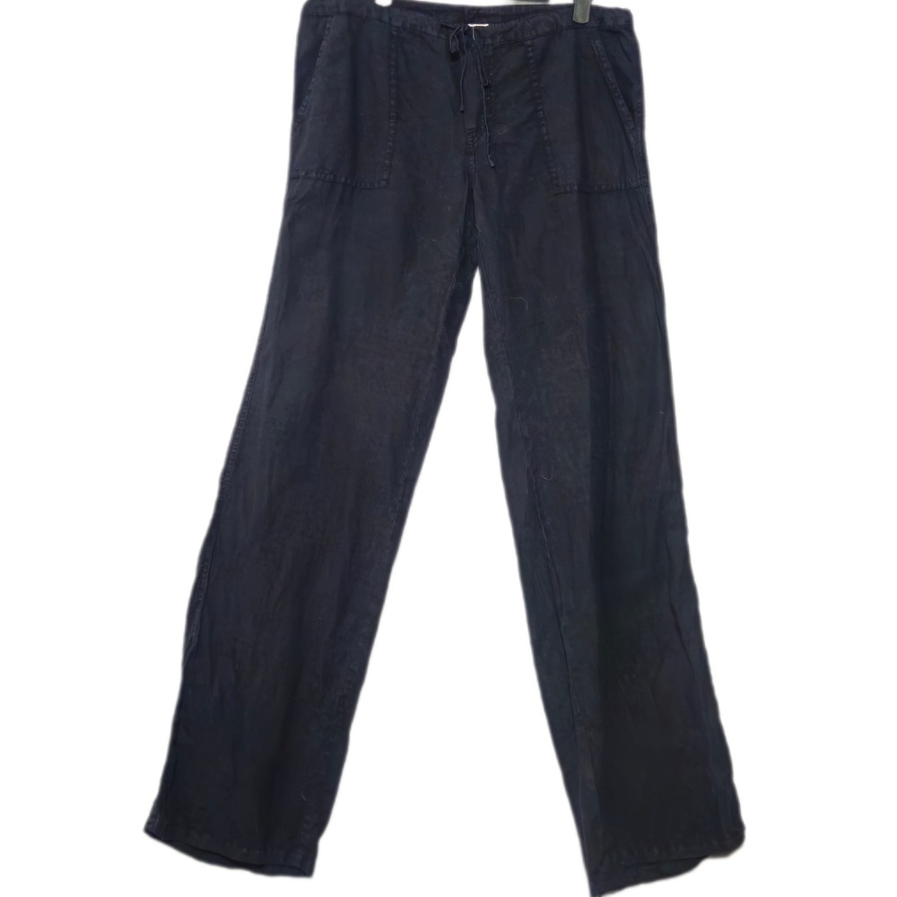 London Jean Linen Pants Women Size 4 Black Drawstring Straight Leg Bohemian